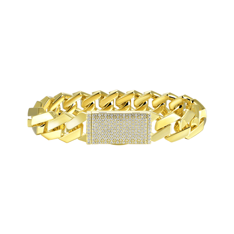 Plain Gold Prong Moissanite Diamond Cuban Bracelet - Ice Box - APORRO