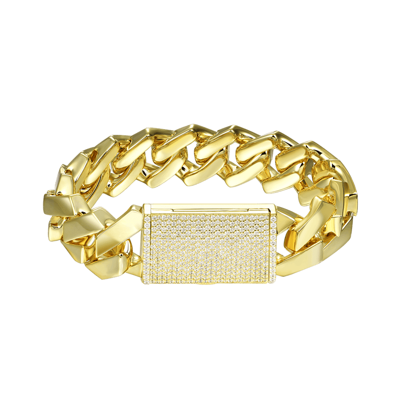 Plain Gold Prong Moissanite Diamond Cuban Bracelet - Ice Box - APORRO