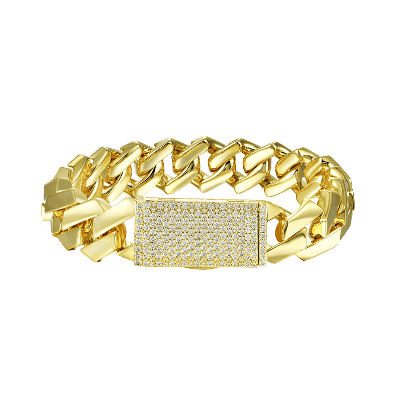 Plain Gold Prong Moissanite Diamond Cuban Bracelet - Ice Box - APORRO