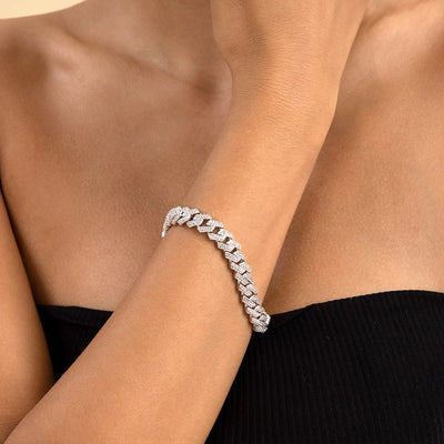 Round Cut Prong Cuban Link Bracelet - 8mm