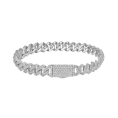 Round Cut Prong Cuban Link Bracelet - 8mm