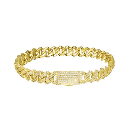 Round Cut Prong Cuban Link Bracelet - 8mm