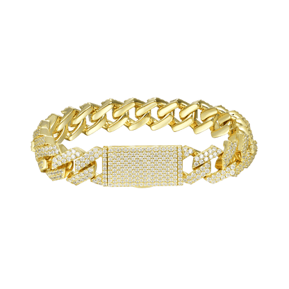 Round Cut Prong Cuban Link Bracelet - 12mm