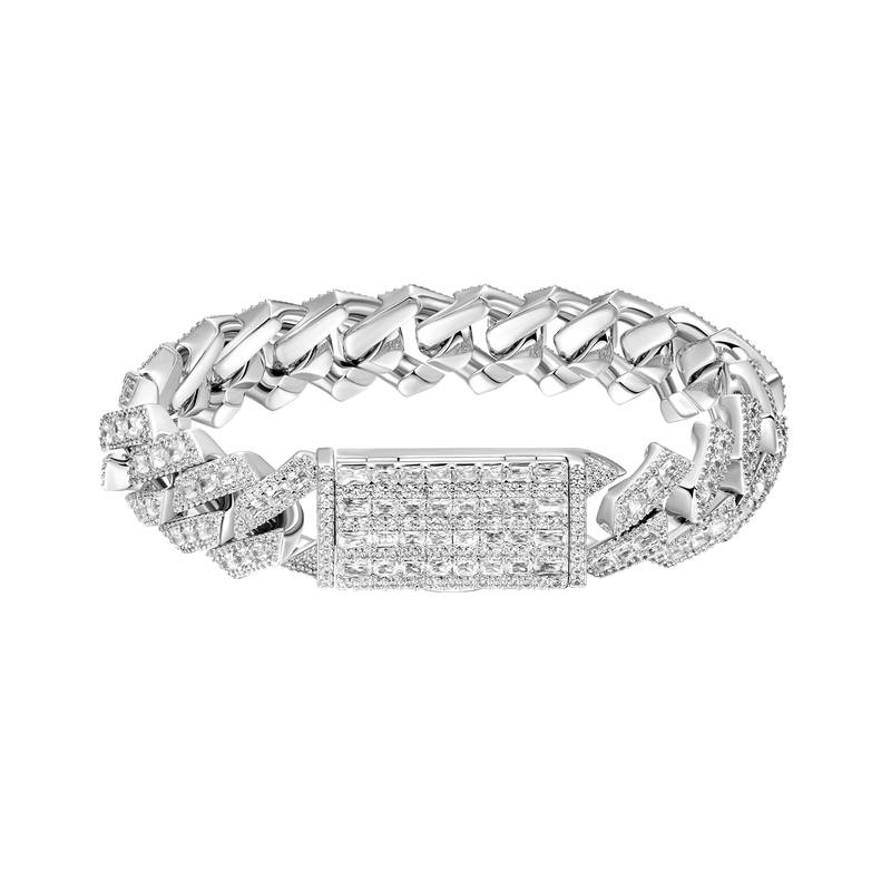 15mm 14K & White Gold Prong Bracelet - Moissanite Cuban Link Bracelet - APORRO