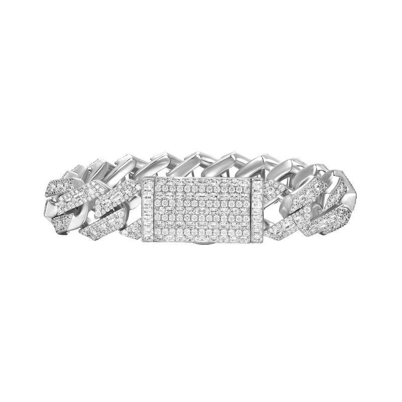 15mm 14K & White Gold Prong Bracelet - Moissanite Cuban Link Bracelet - APORRO