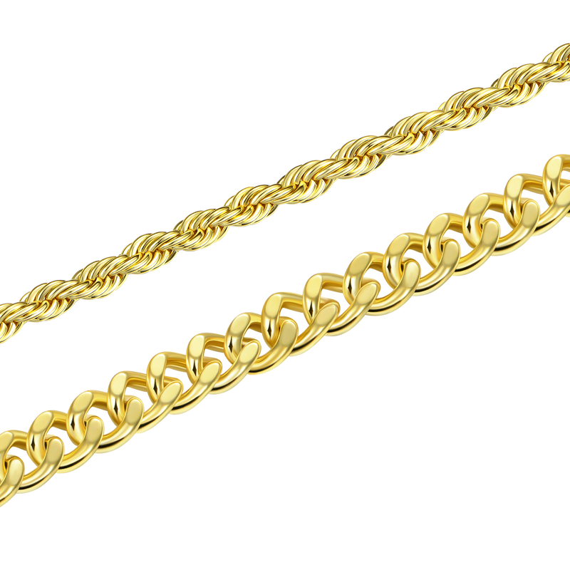 3.5mm Rope Bracelet + 5mm Cuban Link Bracelet Bundle - APORRO