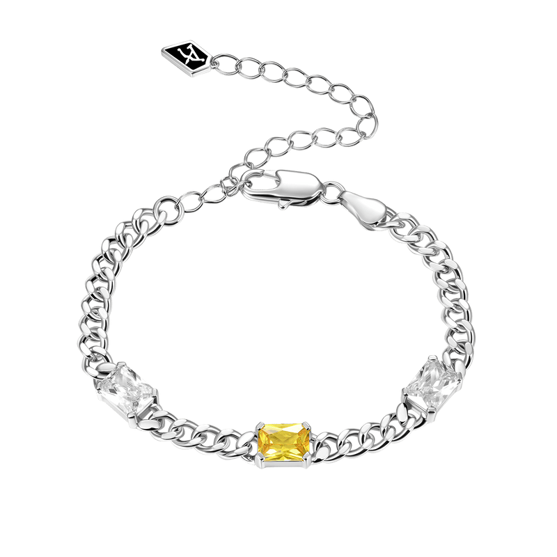 Bracelet réglable en pierre gemme taille émeraude jaune et blanche - APORRO