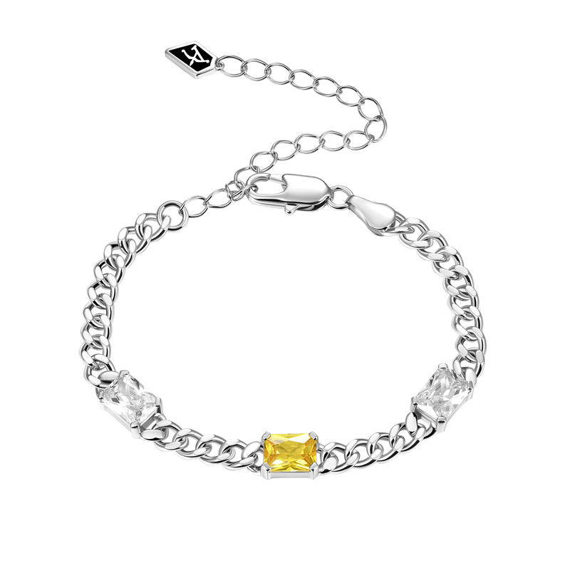 ESSENTIALS Yellow and White Emerald Cut Gemstone Adjustable Bracelet - APORRO