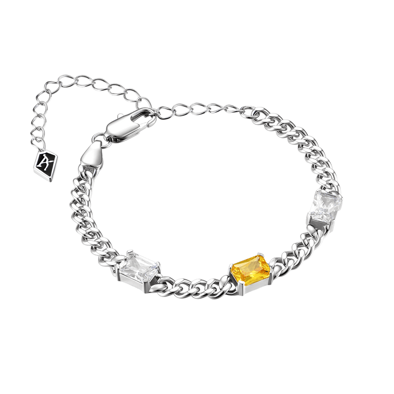 ESSENTIALS Yellow and White Emerald Cut Gemstone Adjustable Bracelet - APORRO