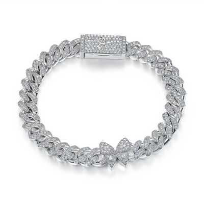 Vivid Round Cut Clustered Butterfly Cuban Bracelet - 8mm