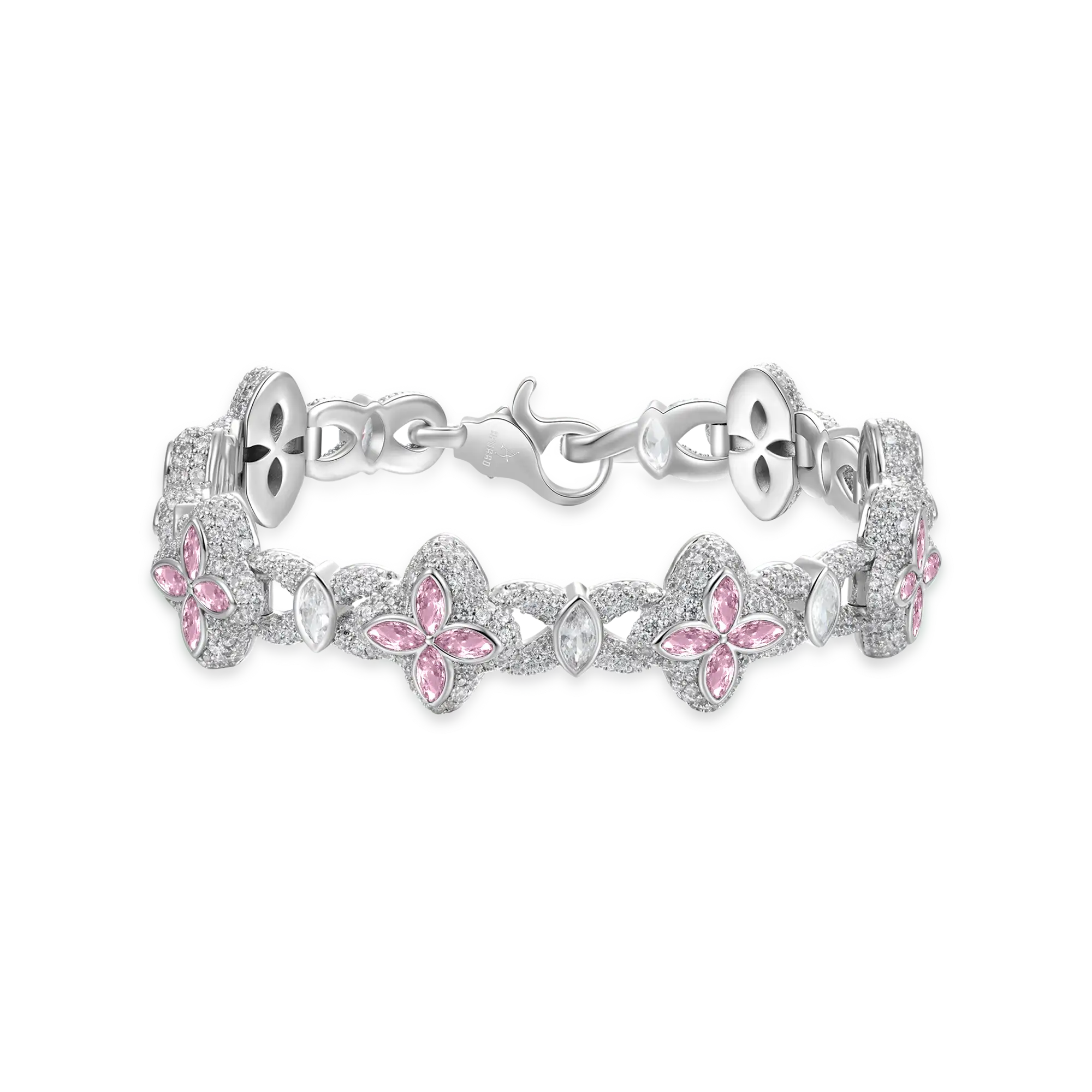 Bracciale a trifoglio luminoso ghiacciato - diamante rosa