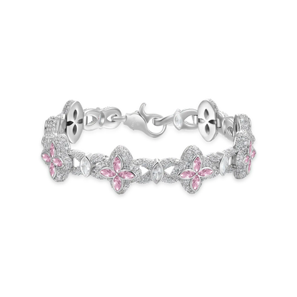 Bracciale a trifoglio luminoso ghiacciato - diamante rosa