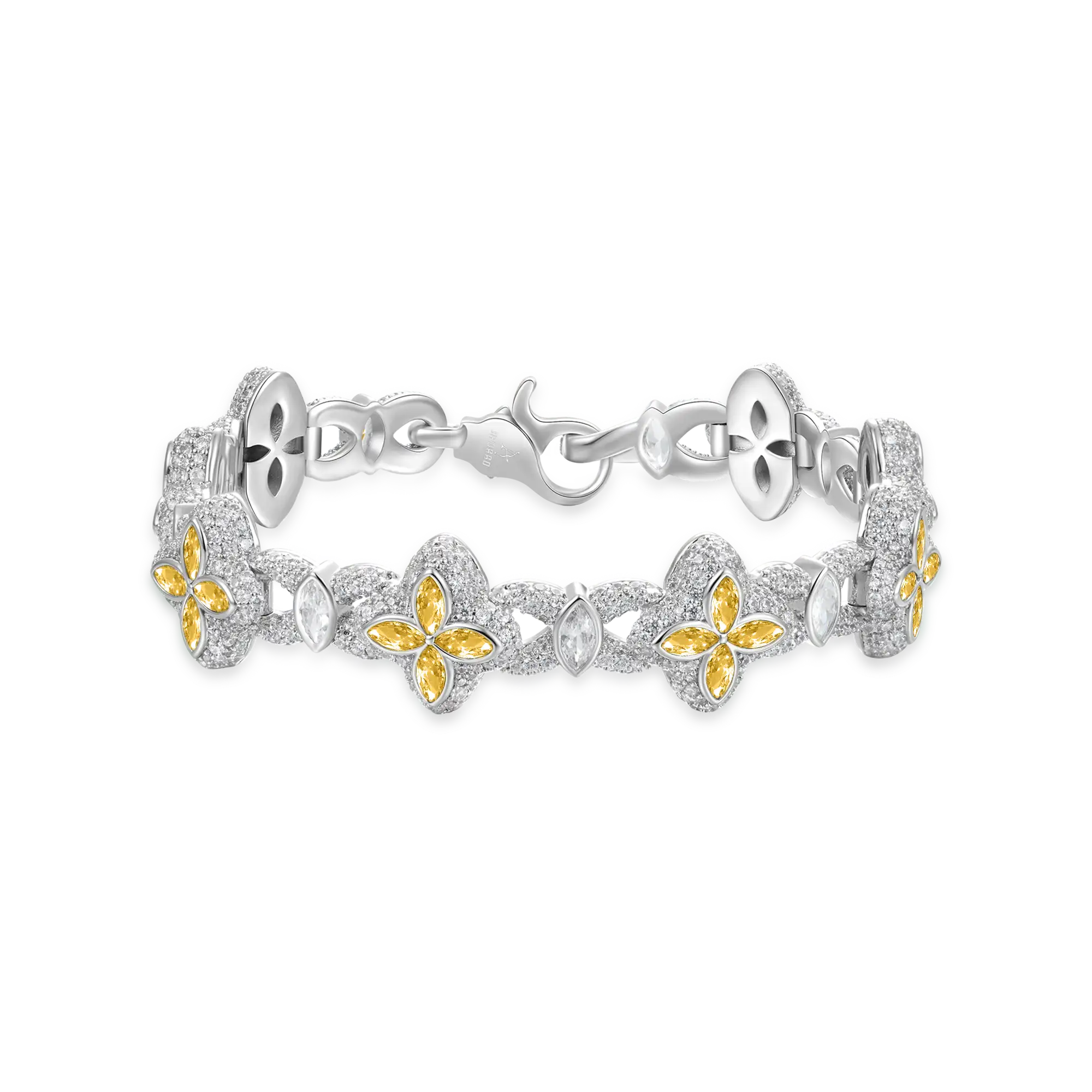 Bracelet de trèfle lumineux glacé - diamant jaune