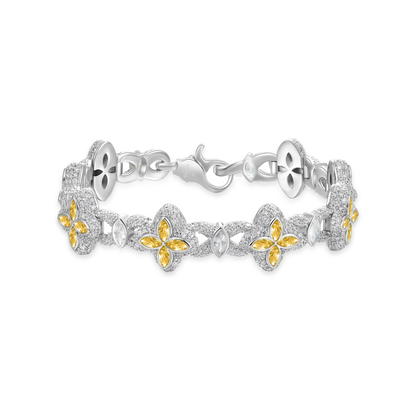 Bracelet de trèfle lumineux glacé - diamant jaune