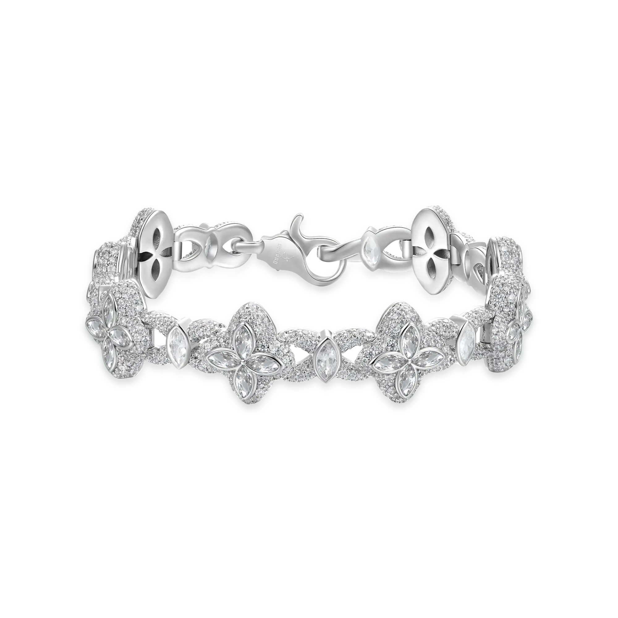 Bracciale a trifoglio luminoso ghiacciato - diamante bianco