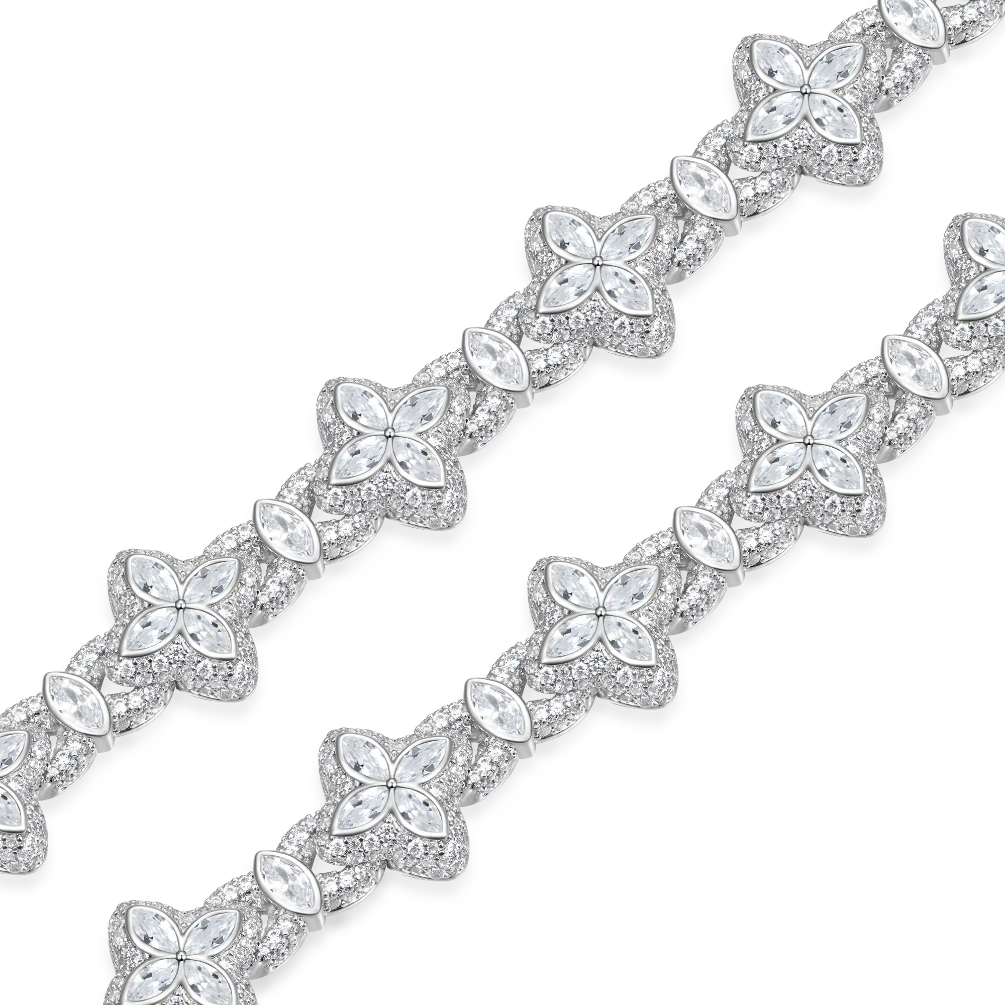 Iced Luminous Clover Chain & Bracelet Set - White Diamond