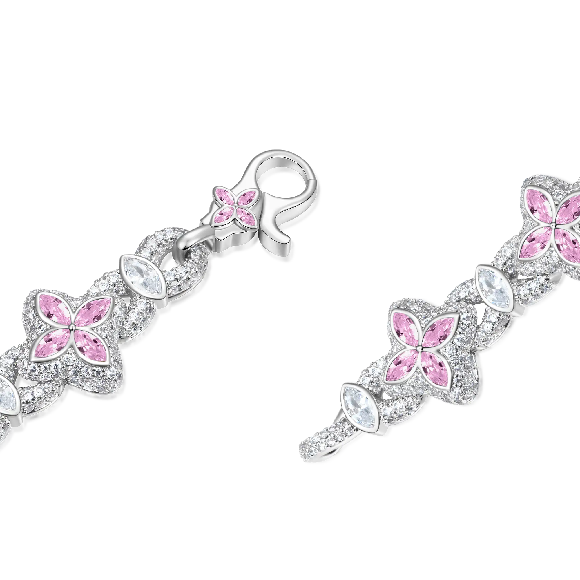 Bracciale a trifoglio luminoso ghiacciato - diamante rosa