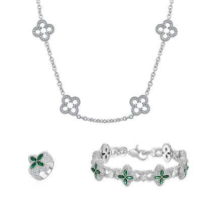 Iced Luminous Clover Ring and Bracelet Set + Iced Agyin Dawuru Necklace