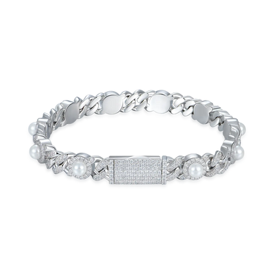 Bracelet Cubain Perle Glacée - 8mm