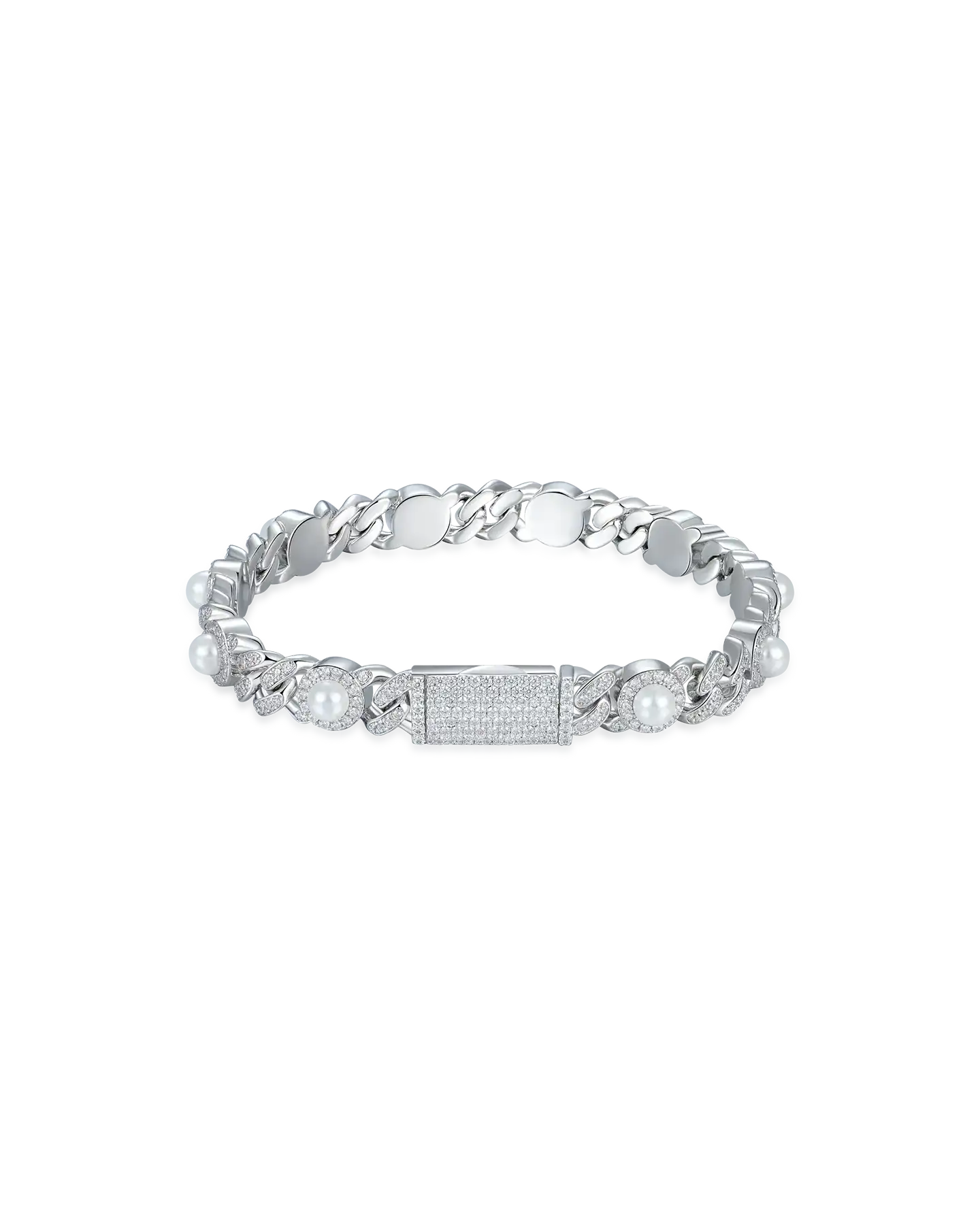 Kubanisches Armband mit Moissanit-Perlenvereisung – 8 mm