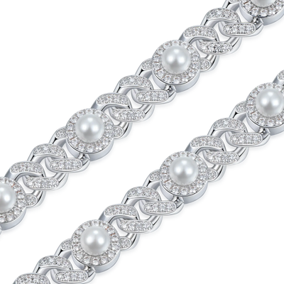 Bracelet Cubain Perle Glacée - 8mm