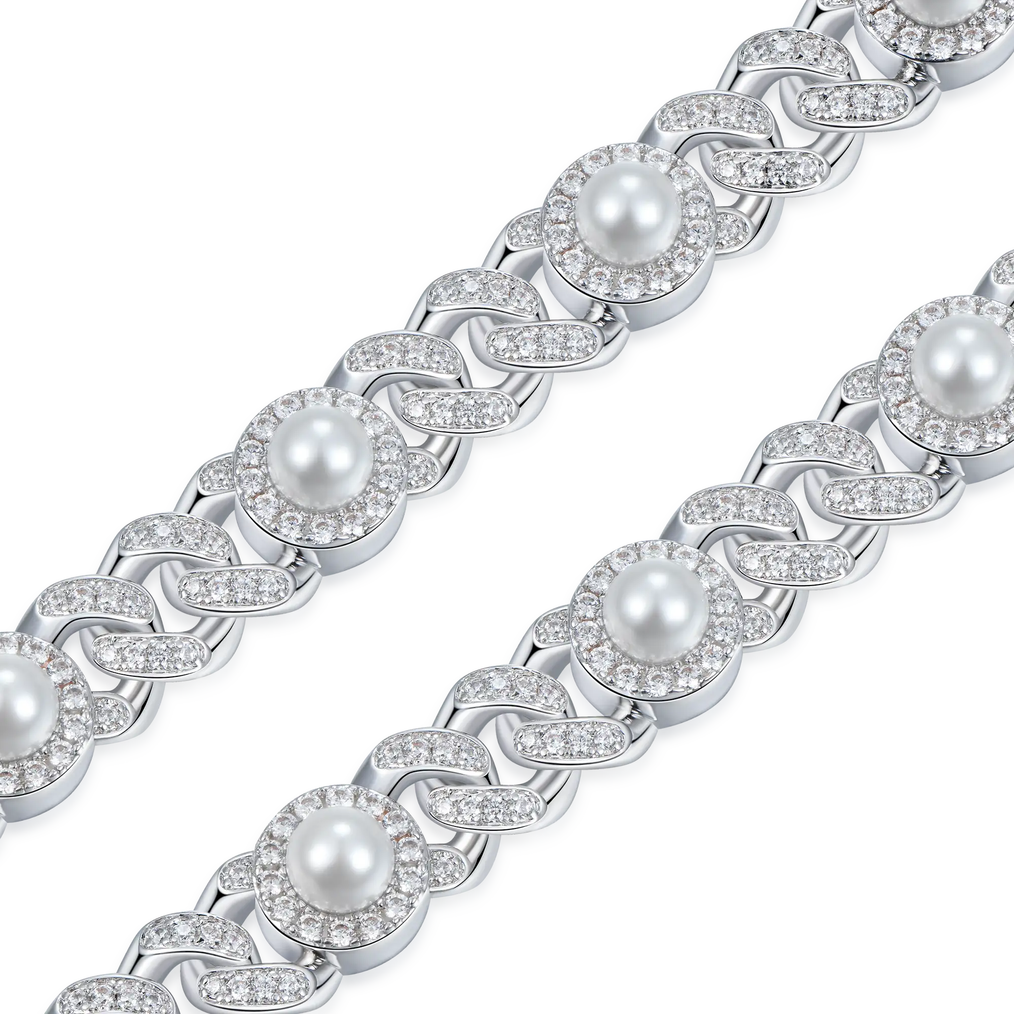 Women Pearl Iced Cuban Bracelet - 8mm