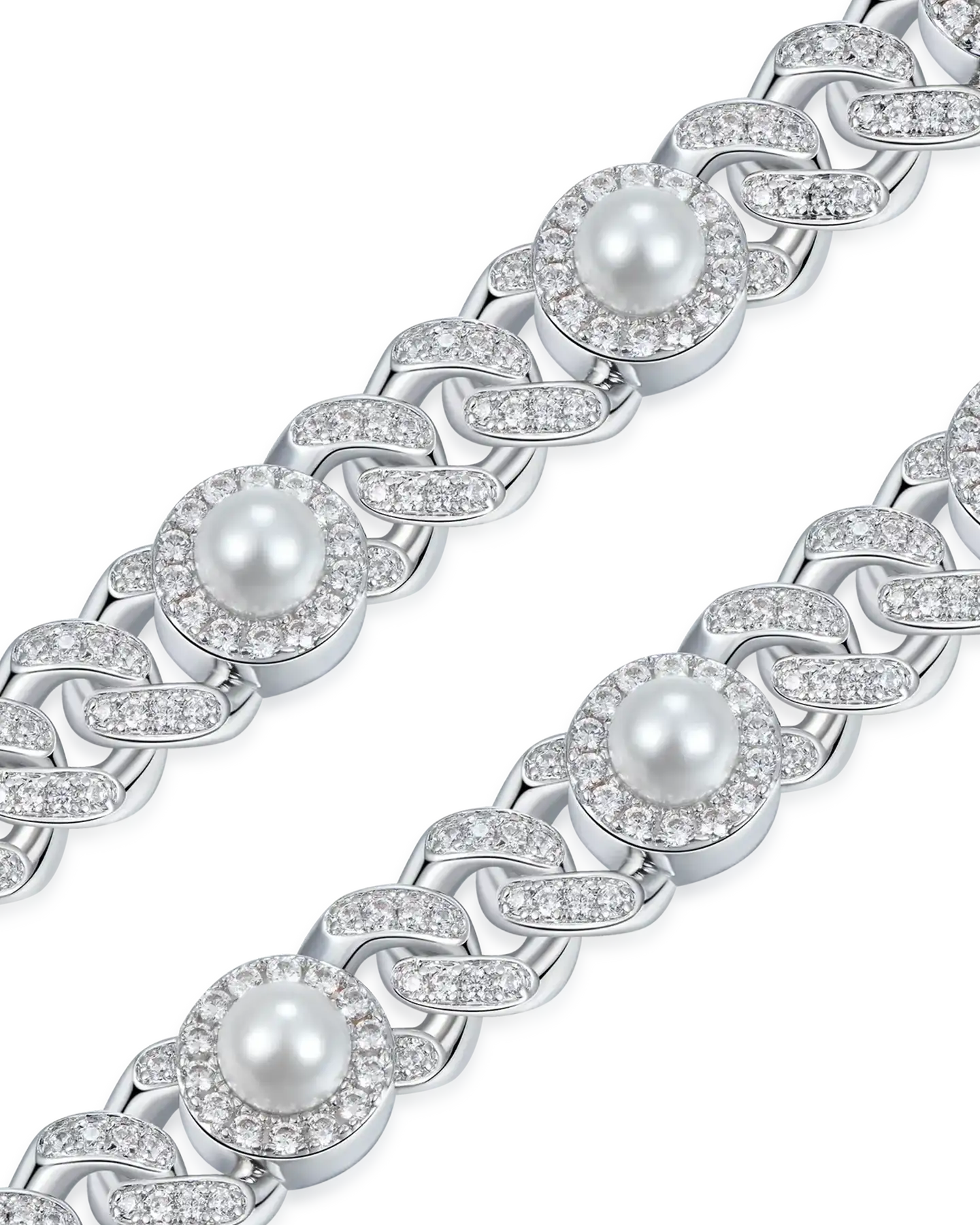 Kubanisches Armband mit Moissanit-Perlenvereisung – 8 mm