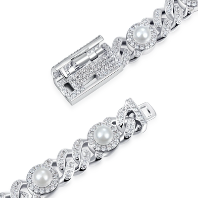 Bracelet cubain glacé en perles de moissanite - 8 mm