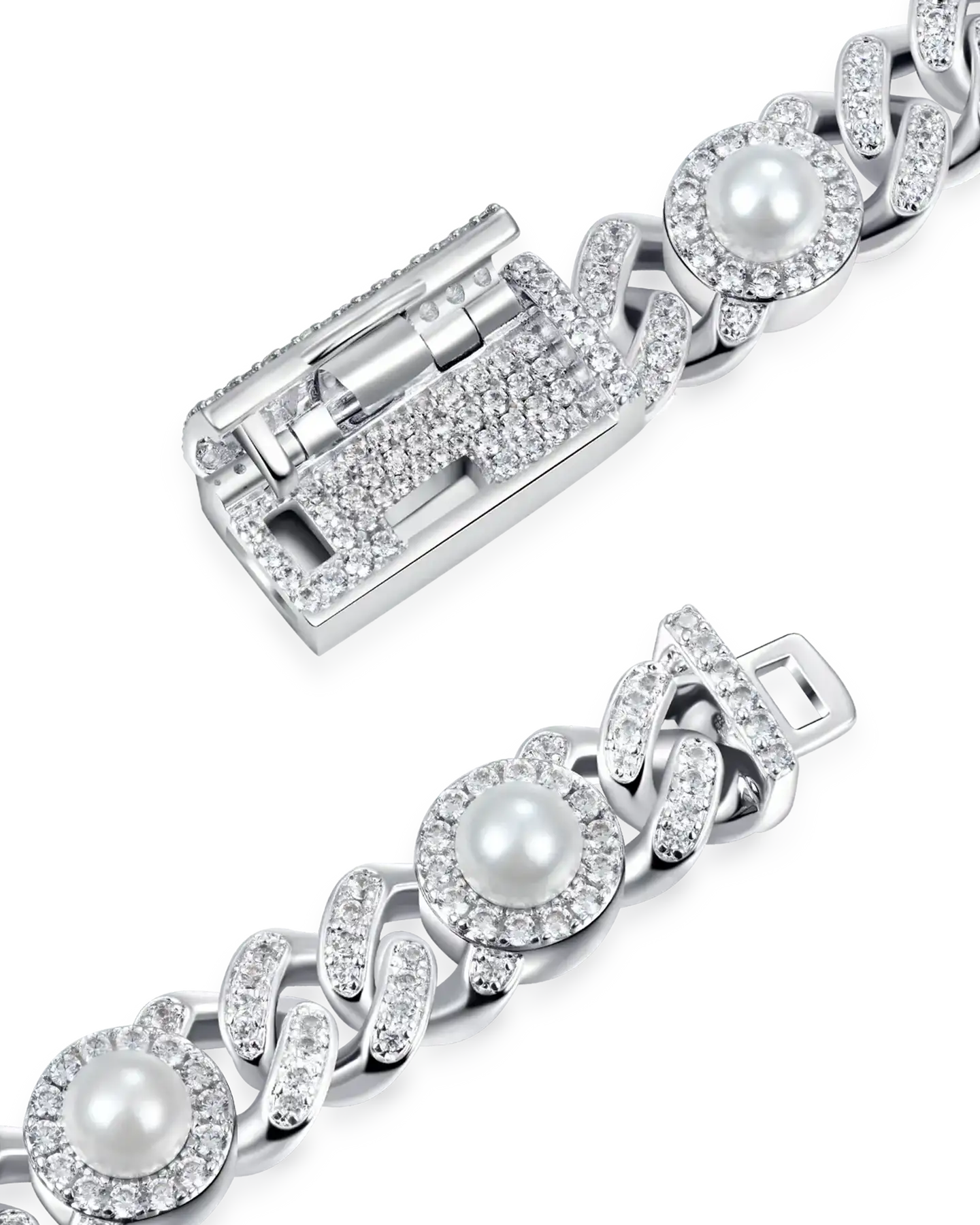 Kubanisches Armband mit Moissanit-Perlenvereisung – 8 mm