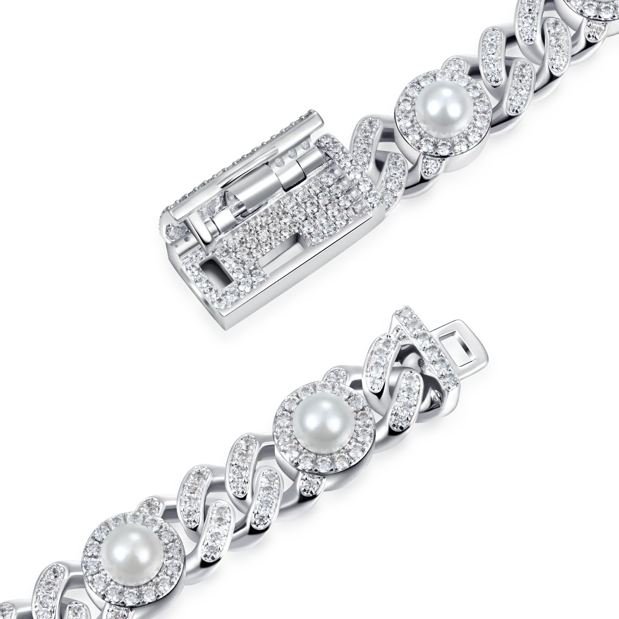 Moissanite Pearl Iced Cuban Bracelet - 8mm