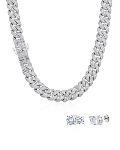 Juego de cadena cubana Boss + aretes redondos gemelos