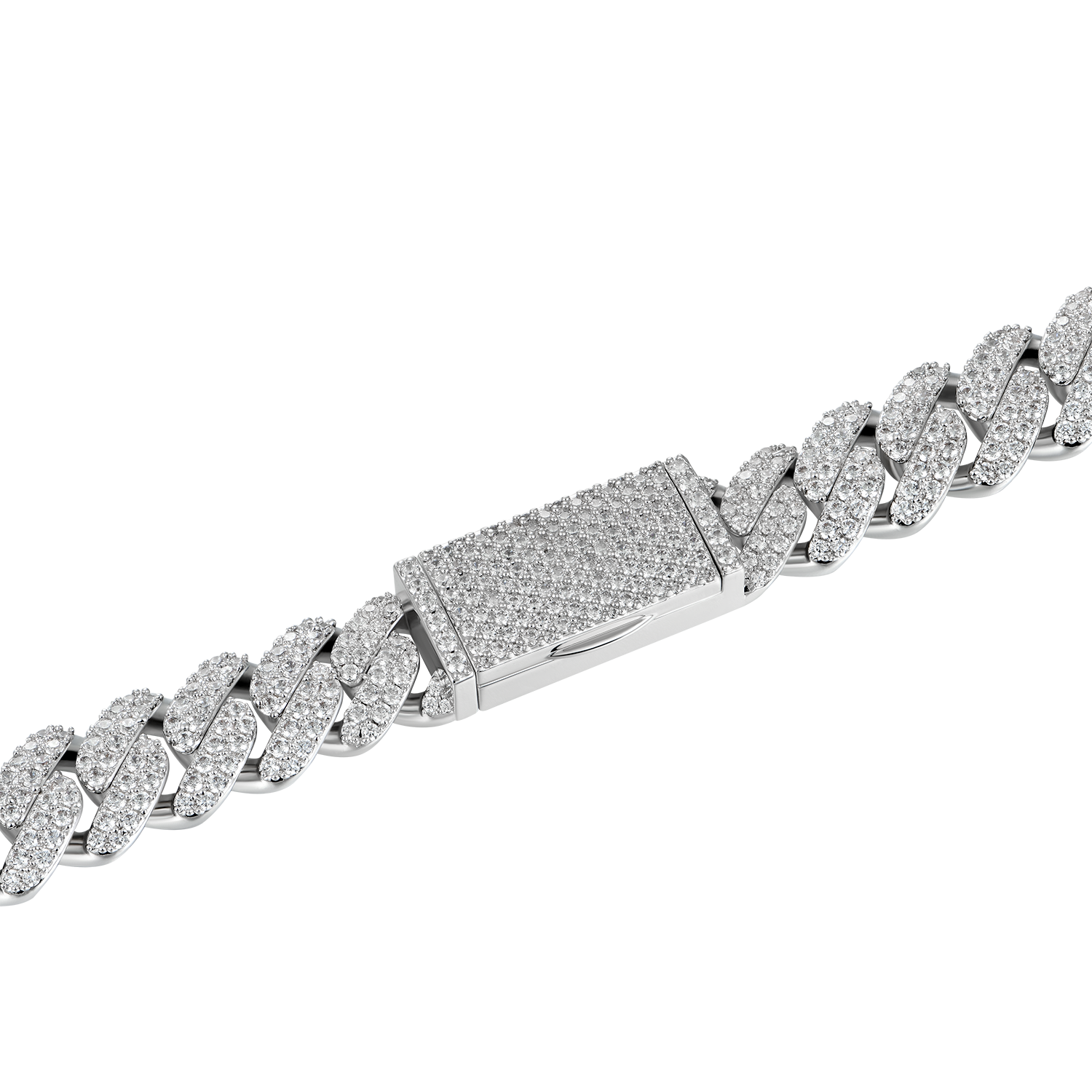 Custom Round Cut Cuban Link Name Necklace Chain - White Gold