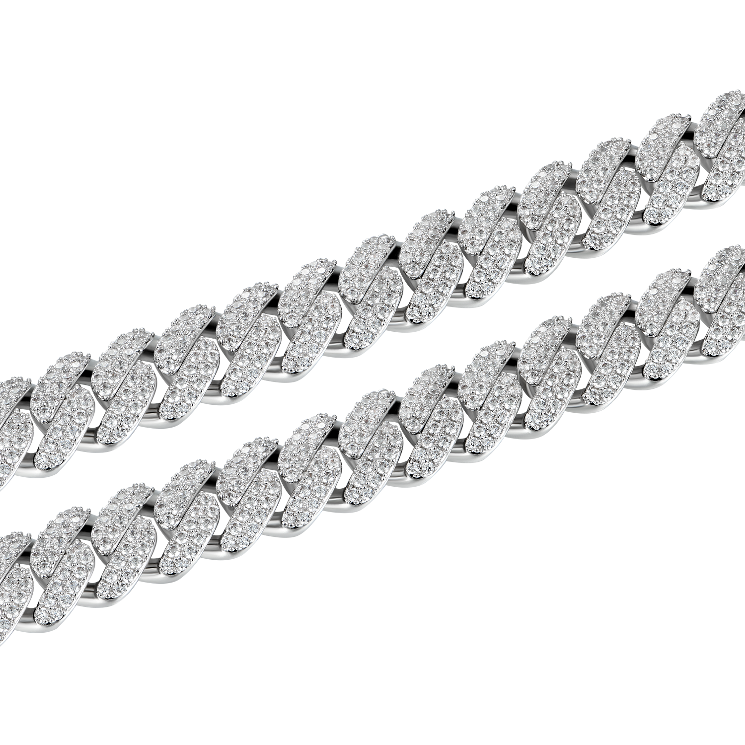 Custom Round Cut Cuban Link Name Necklace Chain - White Gold