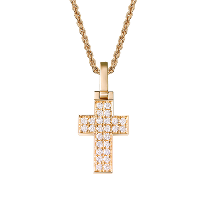 18K Solid Gold Diamond Cross Pendant - Micro