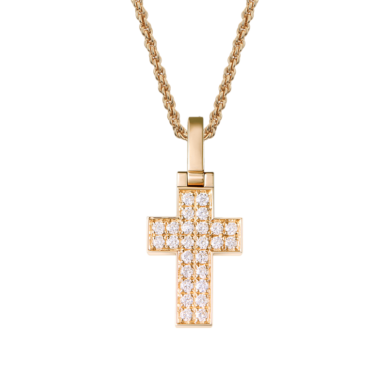 Micro 18K Solid Gold Diamond Cross Pendant - Fine Jewelry - APORRO