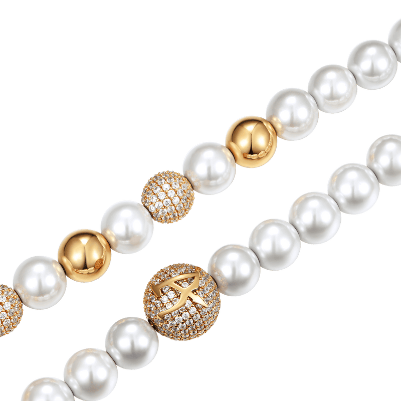 WONG Dragon Pearl and Bead Adjustable Necklace-Yellow Gold - APORRO