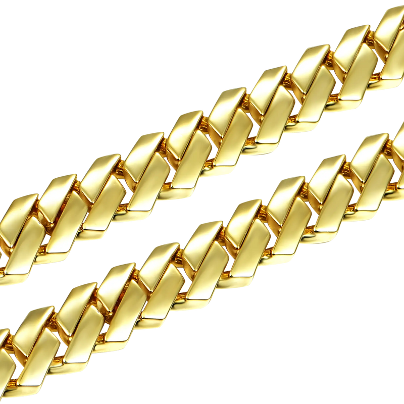8mm Plain Gold Prong Cuban Link Chain + Bracelet Bundle - APORRO