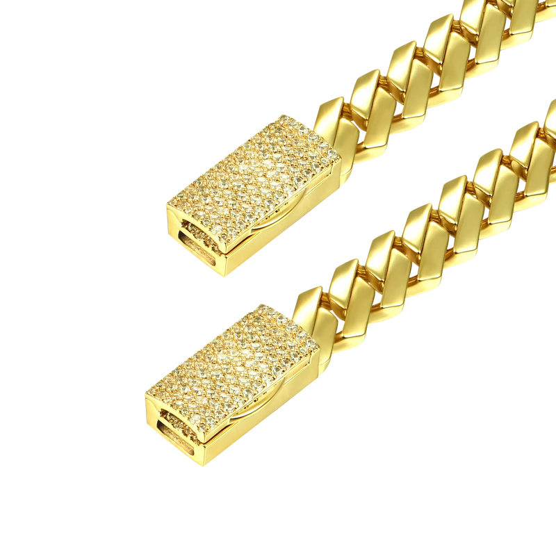 8mm Plain Gold Prong Cuban Link Chain + Bracelet Bundle - APORRO