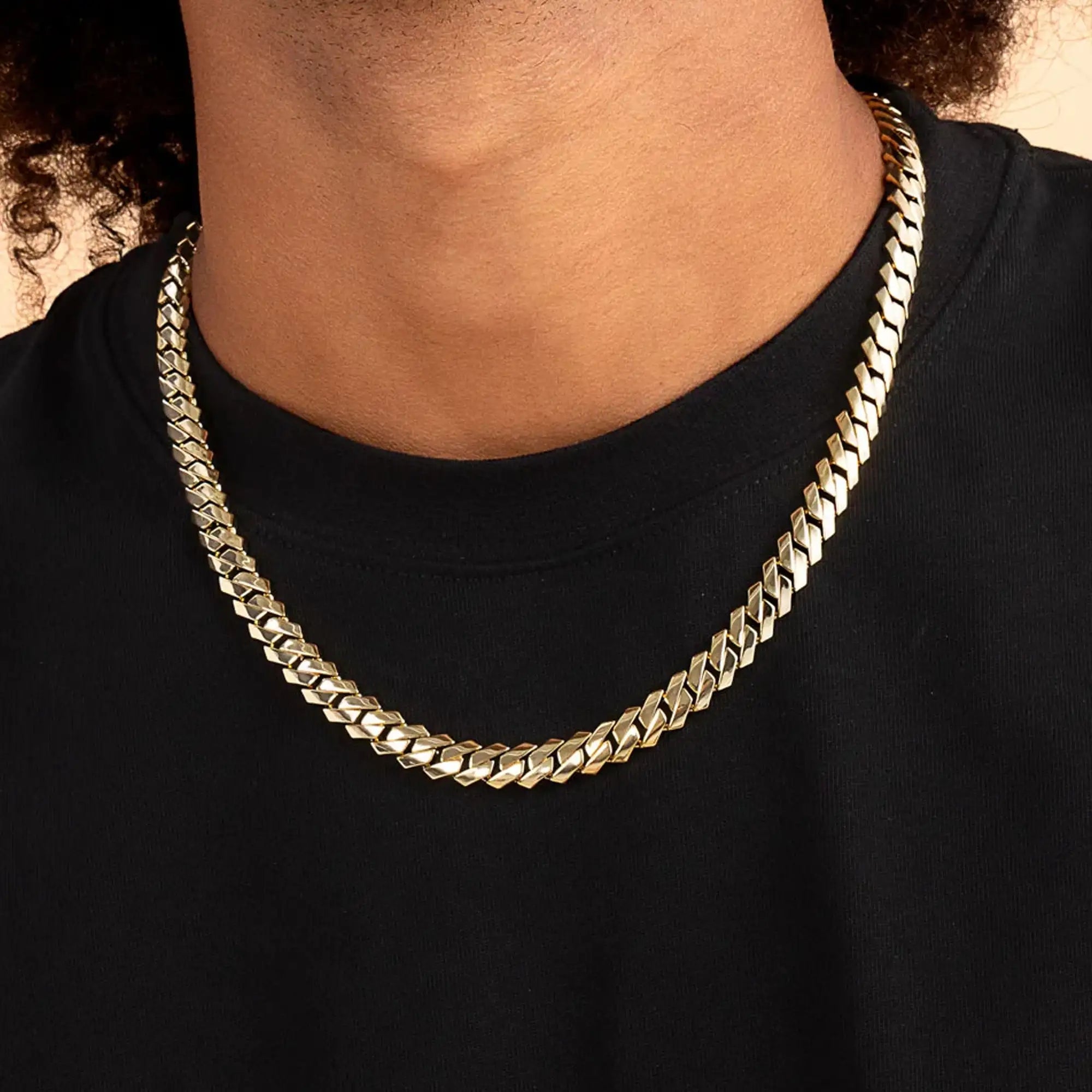 Plain Gold Moissanite Prong Cuban Link Chain - 8mm