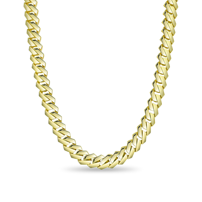 Moissanite Plain Gold Prong Cuban Link Chain - 10mm