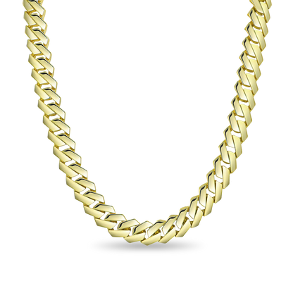 Moissanite Plain Gold Prong Cuban Link Chain - 12mm