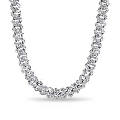 Round Cut Prong Cuban Link Chain - 15mm