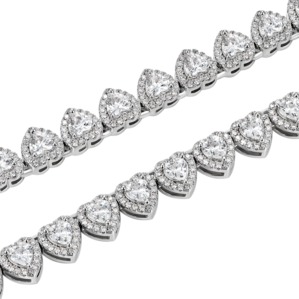 Moissanite Heart Shaped Cut Clustered Tennis Chain - 7mm