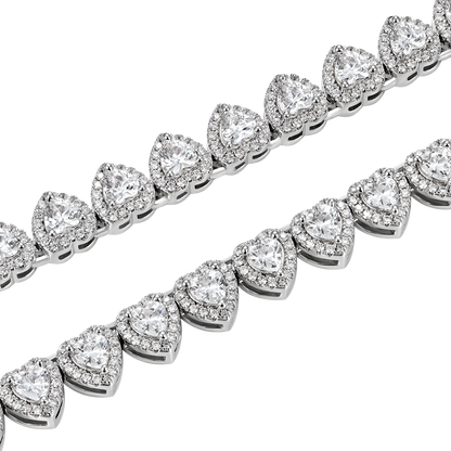 Moissanite Heart Shaped Cut Clustered Tennis Chain - 7mm