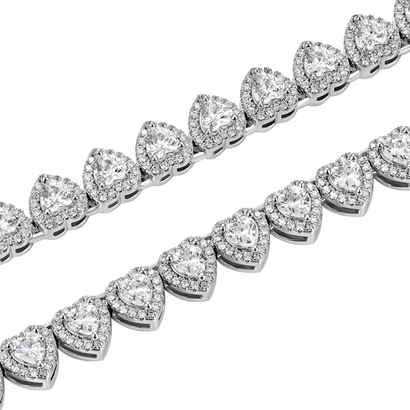 Heart Shaped Cut Moissanite Clustered Tennis Chain - 7mm - APORRO