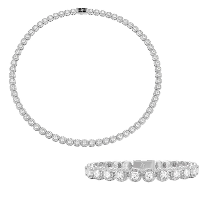 7-mm-Geschenkset mit geclusterter Tenniskette und Armband im Kissenschliff