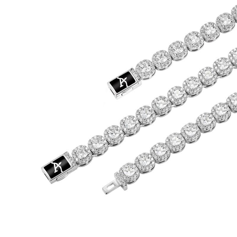 7mm Cushion-Cut Clustered Tennis Chain + Bracelet Gift Set - APORRO
