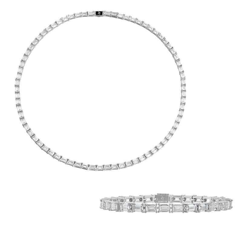 4mm Smaragdschliff Tennis Kette + Armband Bundle - APORRO