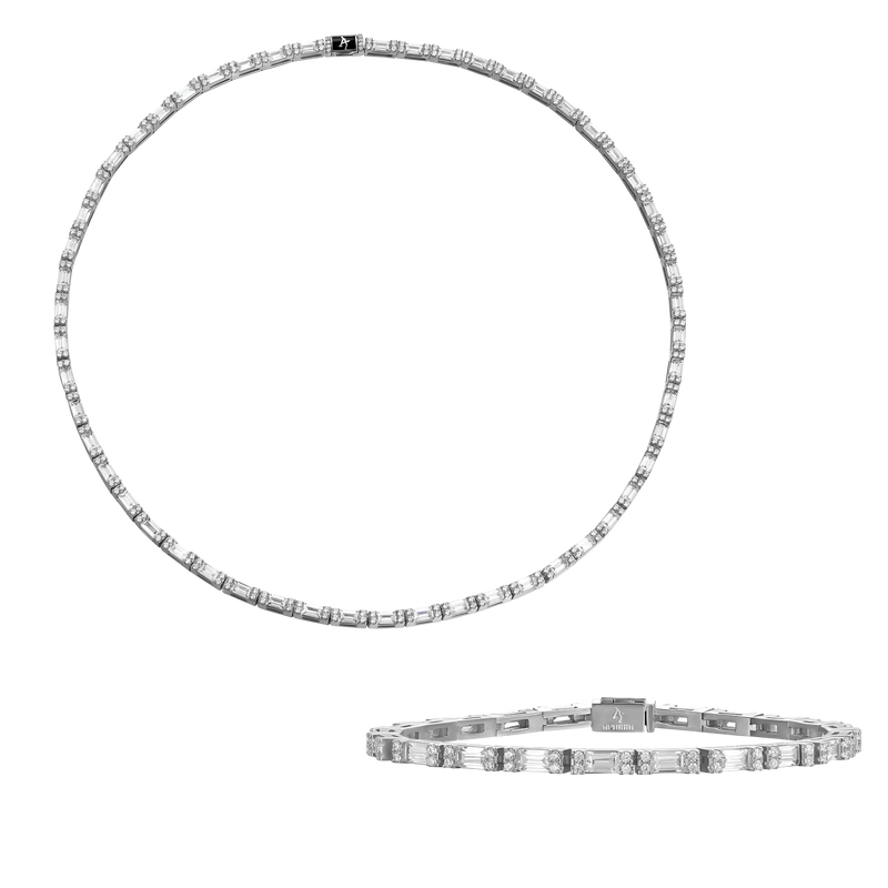 3mm Baguette and Round Cut Tennis Chain + Bracelet Bundle - APORRO