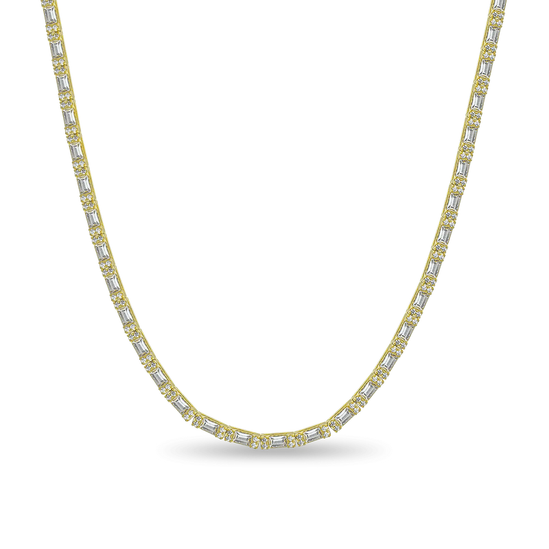 3mm Baguette and Round Cut Tennis Chain - APORRO FINE JEWELRY - APORRO